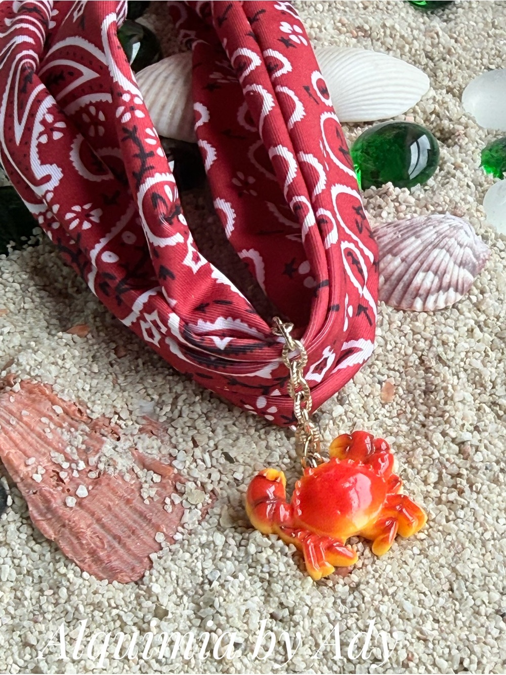 Bandanna Red-Orange Crab Pendant Necklace